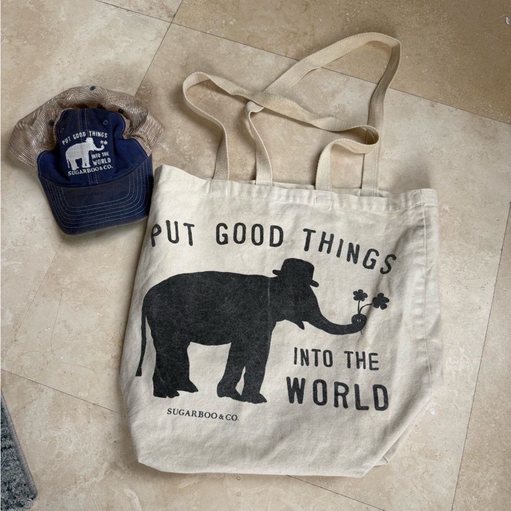 Sugarboo & Co. Cream Tote Bag with Elephant Design